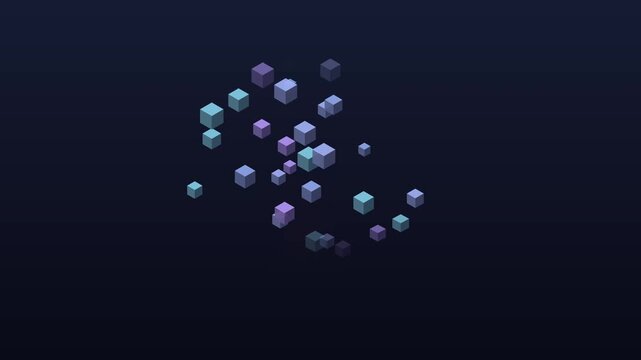 abstract 3d animation cloud of cubes pixels changing shape and falling down, motion graphic loop