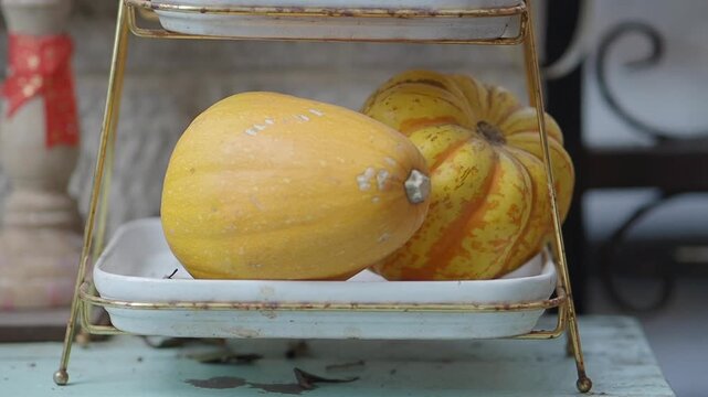 Fresh squash displayed at a market during autumn