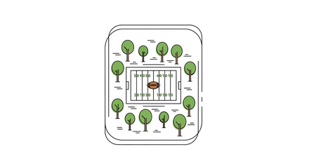 Fototapeta premium American football field with trees, sports stadium aerial view