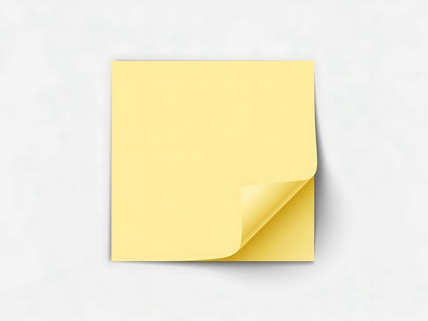A single blank yellow sticky note paper with a curled corner on a white background