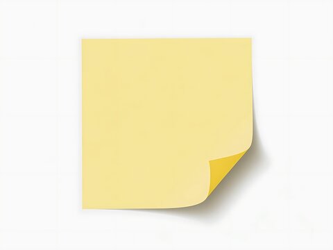A single empty yellow sticky note with a curled corner isolated on a white background for office notes