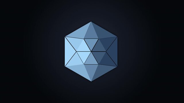 Abstract 3d animation of a blue low poly Platonic solid, geometric polyhedron, studio noise, looping motion graphic
