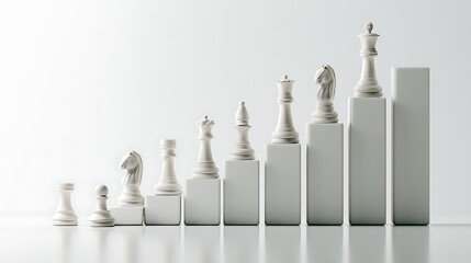 Fototapeta premium Financial planning strategy represented by chess pieces arranged along an ascending bar graph, premium corporate investment concept,