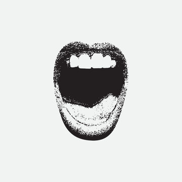Mouth in scream for grunge punk y2k collage design, with a halftone stipple effect. vintage photocopy style for gothic surreal poster