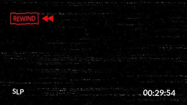 rewind vhs tape transparent background, old VHS overlay for old vintage classic retro style video alpha channel. 4k video 