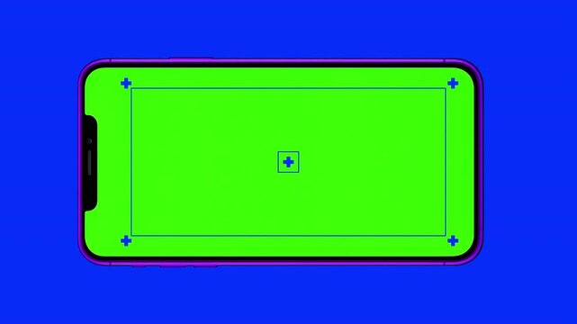 Realistic matte purple phone frame animates onto the screen. Smartphone mock up concept graphic template. 4k chroma key ready. Track points. portrait landscape
