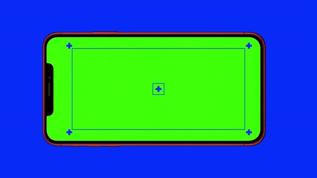 Realistic matte red phone frame animates onto the screen. Smartphone mock up concept graphic template. 4k chroma key ready. Track points.