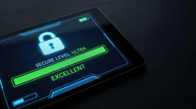 Secure lock online scam prevention tablet security interface excellent secure level ultra highlighted green
