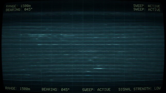 Retro futuristic radar screen with scan lines and digital interface overlay