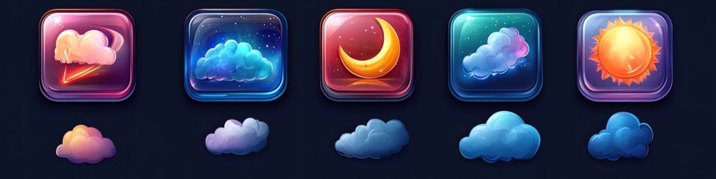 Colorful weather icons in square shapes