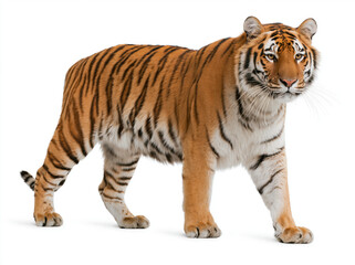 Obraz premium Bengal tiger side view full body on white background