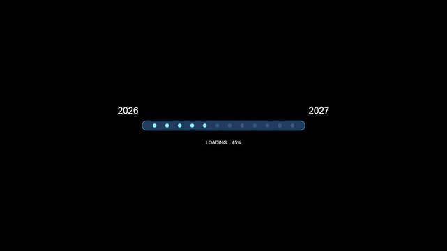 Horizontal progress bar showing years 2026 and 2027 with loading progress at 27 on dark background horizontal bar