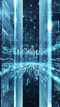 Abstract motion background digital tunnel futuristic blue light data stream energy glow with glowing line glass panel data spark dark futuristic space abstract motion background futuristic digital