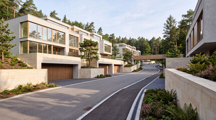 Fototapeta premium Contemporary architectural interior with refined materials and natural light