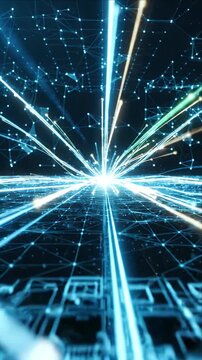 Abstract motion background with glowing blue digital network burst, data lines, futuristic connection, and dark grid glow in modern abstract motion background digital network scene