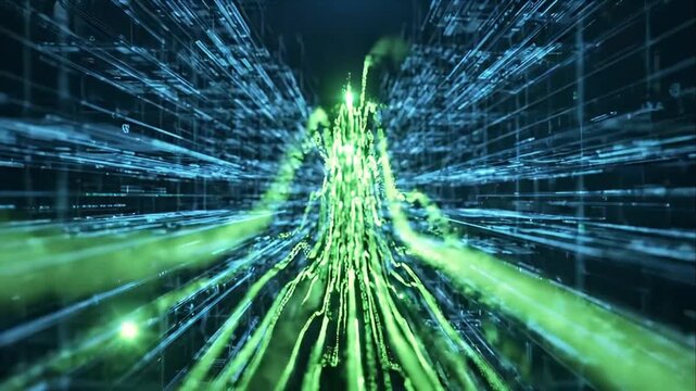Abstract motion background digital light burst futuristic energy tunnel speed blur radiant green blue network data stream innovation technology effect abstract motion background digital data stream