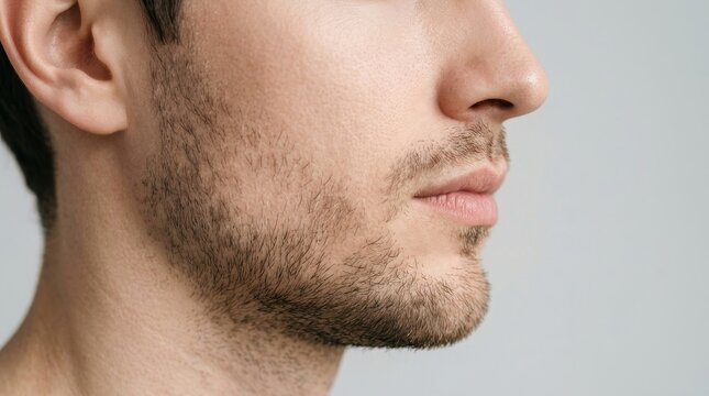 Macro Close-up of Man's Face with Short Stubble and Jawline