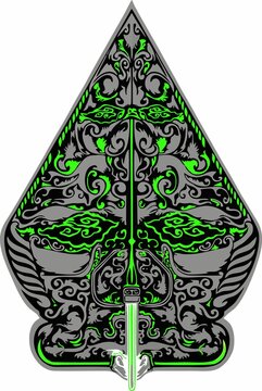 Gunungan (also known as Kayon) is a heart-shaped, leaf-like wooden puppet structure that holds profound symbolic significance in traditional Javanese and Balinese Wayang Kulit (shadow puppet theater).