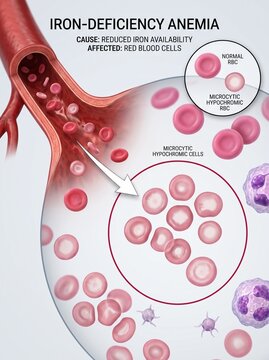 Medical Illustration of Iron Deficiency Anemia Showing Microcytic Hypochromic Red Blood Cells