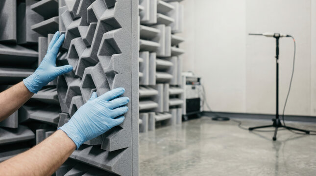 Acoustic panel testing with electric drivetrain research in sound laboratory environment