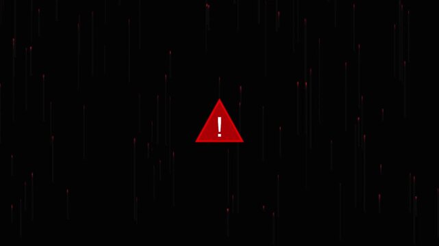 Minimalist of a red warning triangle with exclamation mark on dark grid background red triangle warning symbol