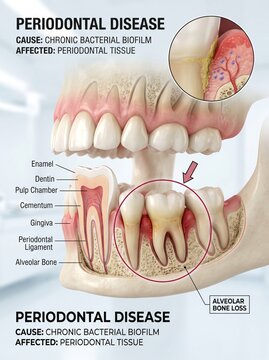 Human Dental Anatomy Diagram of Periodontal Disease and Alveolar Bone Loss