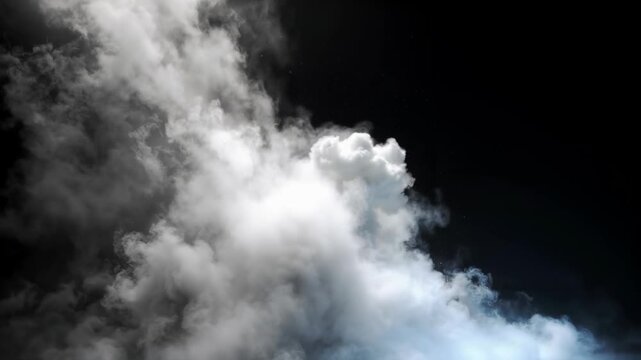 Dramatic Smoke Explosion Rising Against Dark Background Cinematic Abstract Motion with Copy Space for Text Overlays