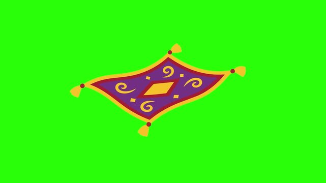 Magic carpet animated floating and waving Arabian rug in 4k green screen background