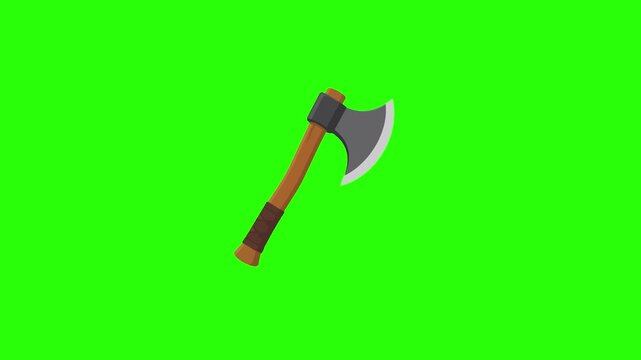Axe animated chopping and swinging tool weapon in 4k green screen background