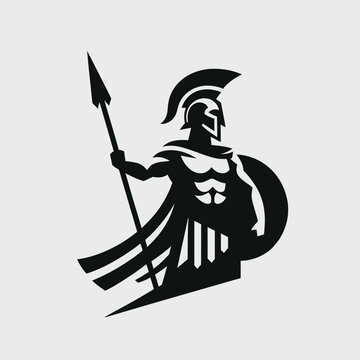A striking black silhouette of a Spartan warrior holding a spear and shield, embodying ancient military strength and discipline.