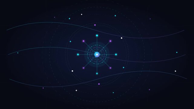 Abstract digital technology background with glowing nodes, data network connection lines, and futuristic science concept