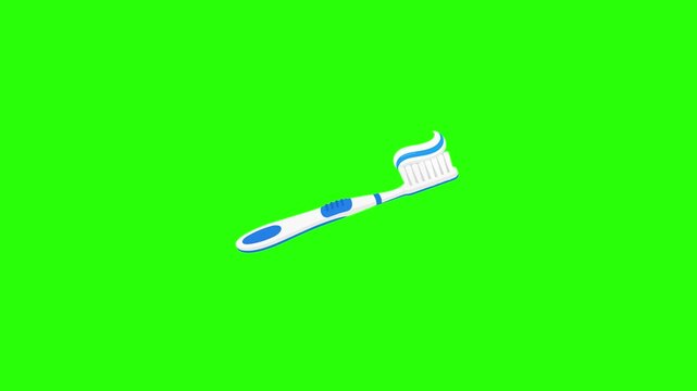 Toothbrush animated shining toothpaste oral care hygiene equipment in 4k green screen background