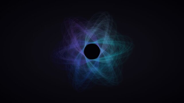 Rotating purple and cyan nebulous vortex shapes in grid. 4K Video