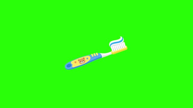 Kids toothbrush animated sparkling toothpaste cute bear design in 4k green screen background