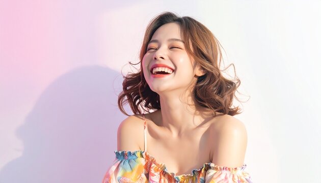 Close up on a beautiful young happy woman with a big smile on her face