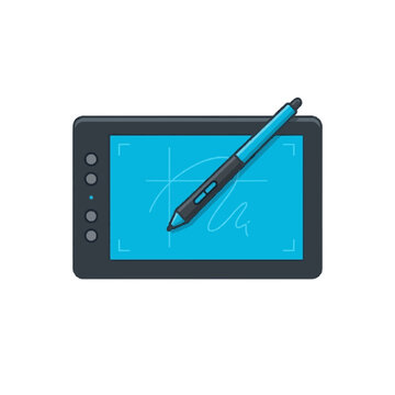 Digital Graphics Tablet with Stylus Pen Vector Illustration