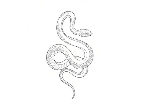 Coiled snake fine line tattoo design illustration