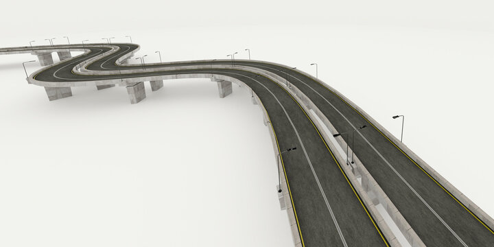 Infinite highway bridge rendering on white background