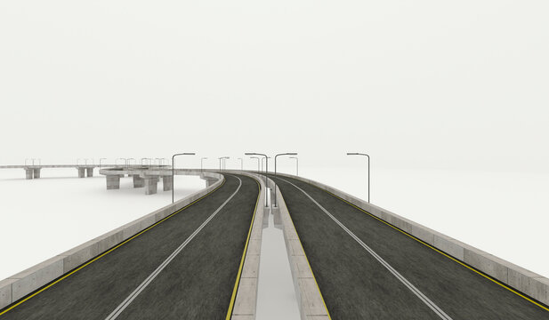 Long elevated expressway 3D model on white background