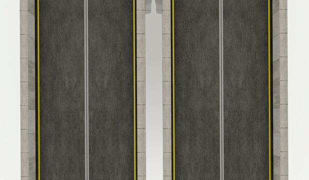Top view of long modular highway segment on white background