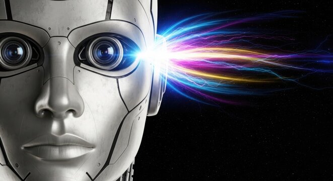 Robot head with futuristic light beam illustration