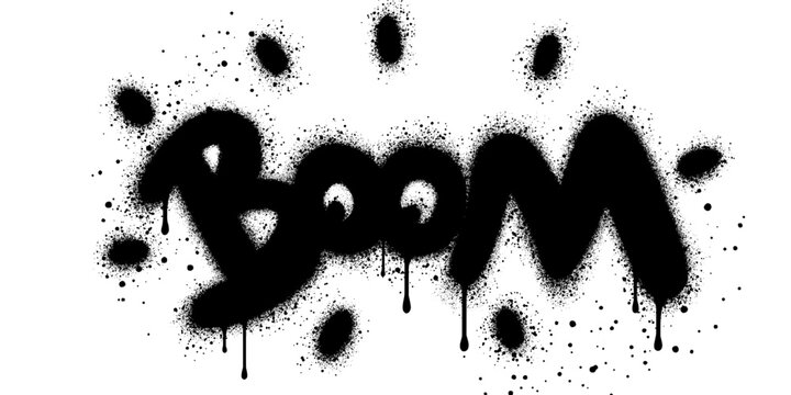 Boom explosion icons in graffiti style with black spray paint.