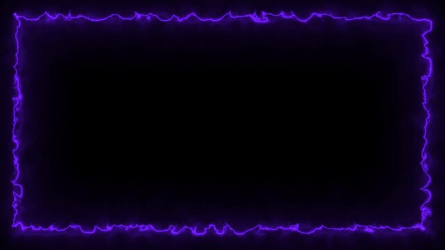 4K Purple Neon Fire Border Frame Overlay Glowing Electric Energy Line Rectangle Loop Background