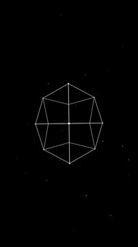 Loop animation of a 3d tesseract hypercube rotating in studio with reflections, representing infinity and the fifth dimension