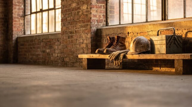 Empty loft space with large windows and exposed brick wall interior design