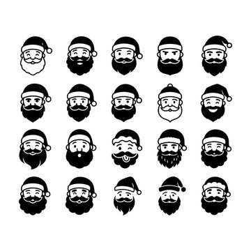 Collection of hand drawn bearded men with santa hats for christmas and holiday design