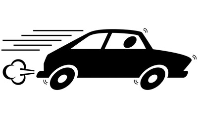 Fototapeta premium Fast Moving Car Vector Illustration with Speed Lines and Exhaust Smoke Silhouette