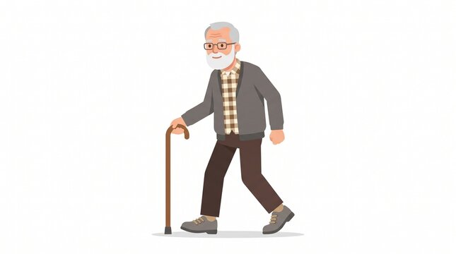 Elderly man walking with cane