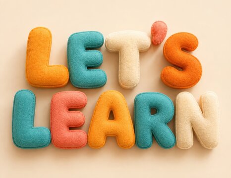 LET'S LEARN colorful felt letters with rounded edges spelling out the phrase LET'S LEARN