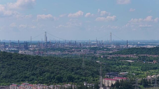 Aerial view of a green city landscape and urban infrastructure